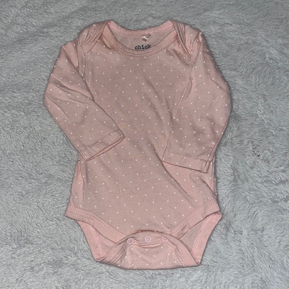 (3 for $10) chick pea bodysuit pink 0-3 month polkadot print